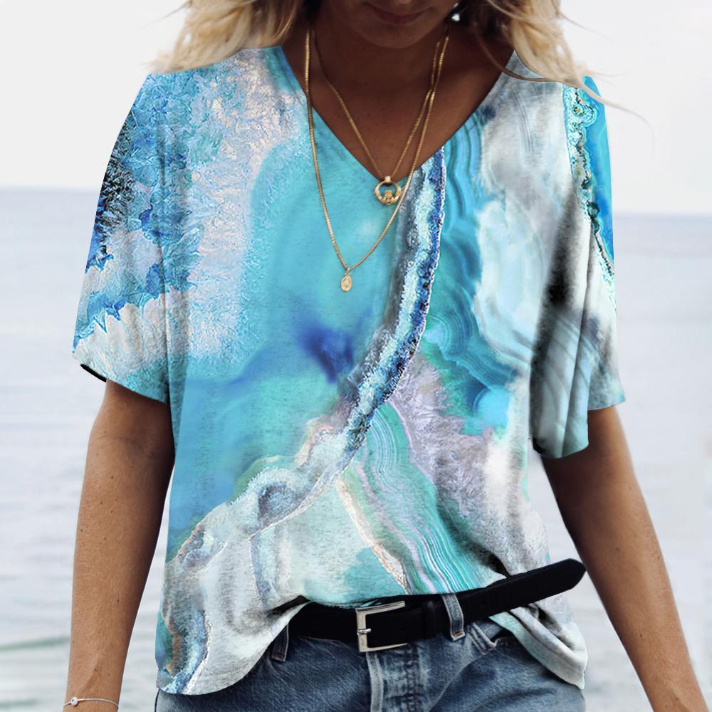 

3D printed T-shirt women s V-neck short sleeved T-shirt XL