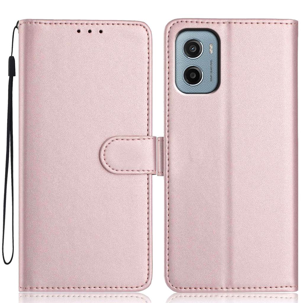 For Motorola Moto G05 4G/E15 4G Wallet Case with Strap/Multiple Card Slots Solid Color Leather Stand Phone Cover