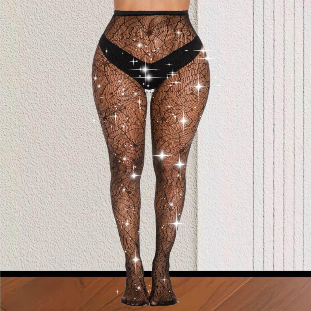 European and American Hot Diamond Halloween Fishing Net Socks Large Size Stockings Sexy Thin Stockings Women's Spider Web Pants Pantyhose