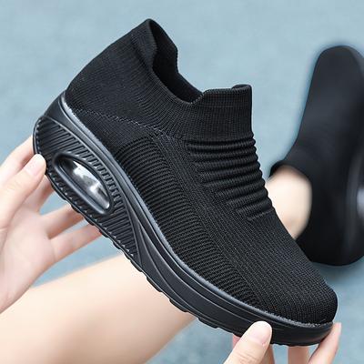 Jinjiang neue Übergröße einfarbig modisch lässige Schuhe bequemes Luftkissen ein Pedal Lazy Flying gewebte Socken Schuhe Damen