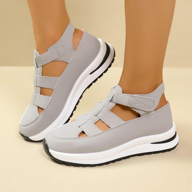 Women’s Breathable Cutout Wedge Sneakers, Thick Sole, Velcro Strap, Hidden Heel, Casual Summer Wear