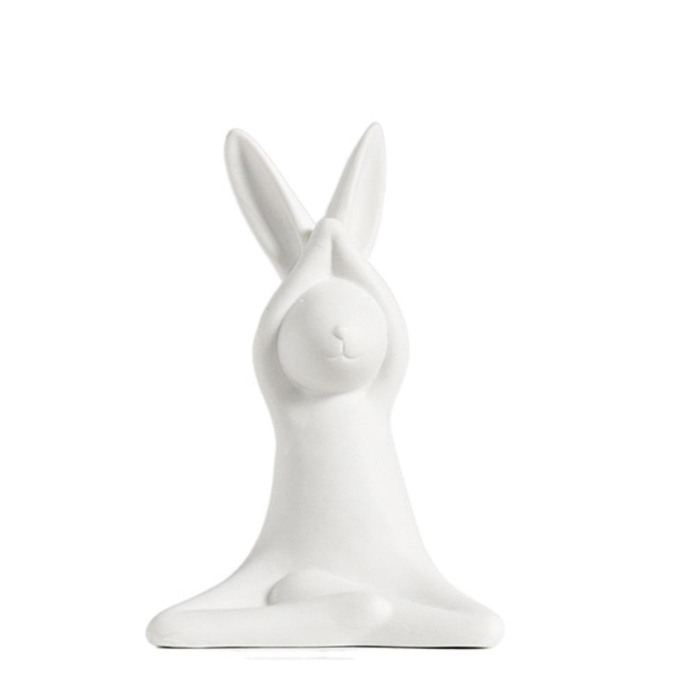Ceramic Bunny Statue Cute Rabbit Model Nordic Style Animal Sculpture  Office