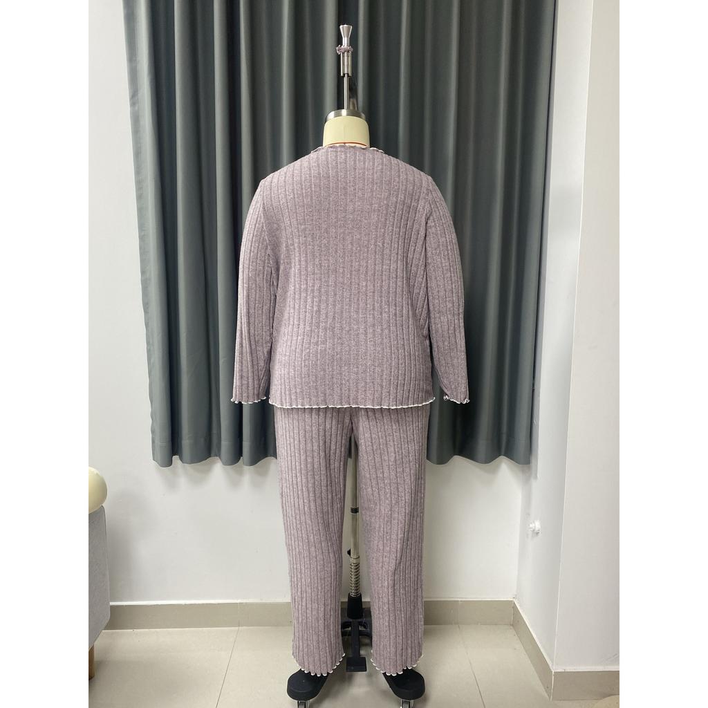 Pijama para Mujer Talla Grande Otoño/Invierno Conjunto Casual de Ropa para el Hogar Pantalones de Manga Larga Conjunto de Dos Piezas