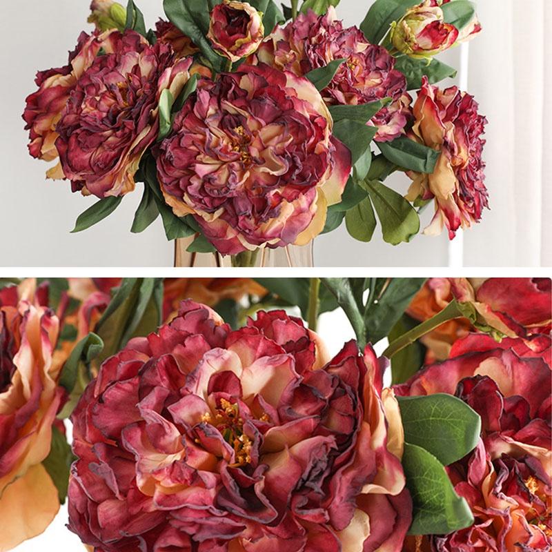 2 Capete Mari Trandafir Roșu Bujor Flori Artificiale Buchet Floare Falsă pentru Casa Mireasa Decorare Nunta