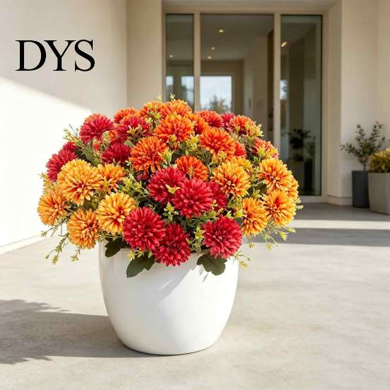 Vivid Artificial Flowers for Events Mums Outdoor, UV Resistant Fake Fall Chrysanthemums Decorative Plastic Dining Table Marigold Plant, Autumn Floral