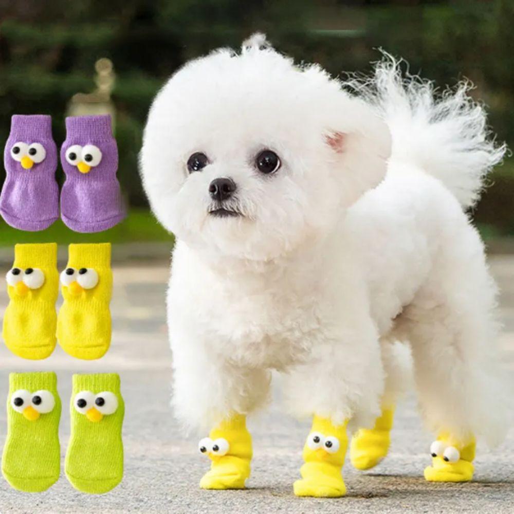 4 Stk./Set Cartoon Große Augen Haustiersocken Weiche Haustiersocken Fußbedeckung Rutschfeste Hundesocken für Hunde Katzen