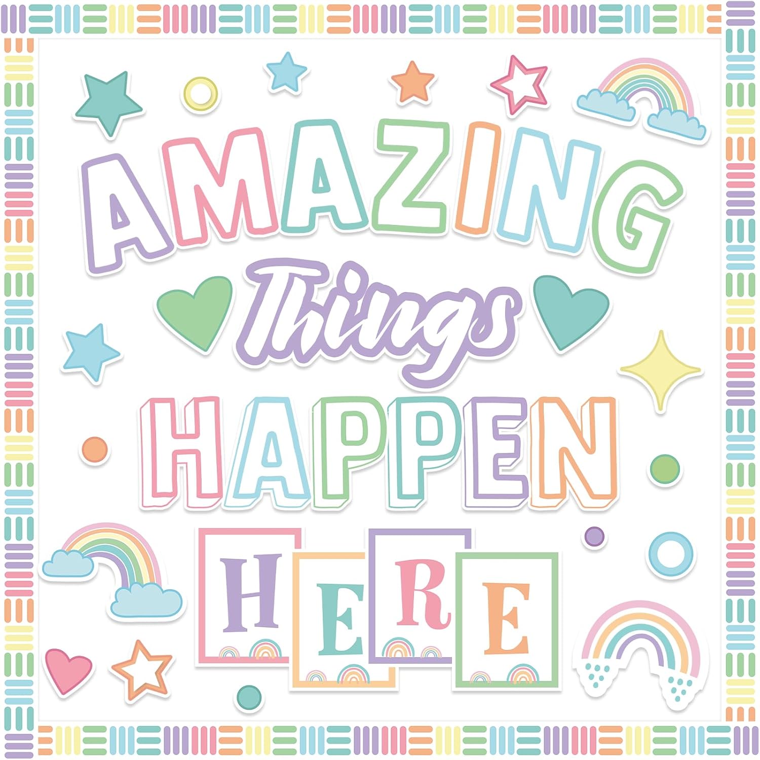 party greeting Amazing Things Happen Here Bulletin Board Welcome Amazing Bulletin Board Decoration Set pirational Welcome Back To School Cutouts Pastel