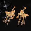 Silver Needle European and American Exaggerated Diamond-encrusted Butterfly Tassel Earrings Light Luxury Premium Earrings Holiday Temperament Earrings