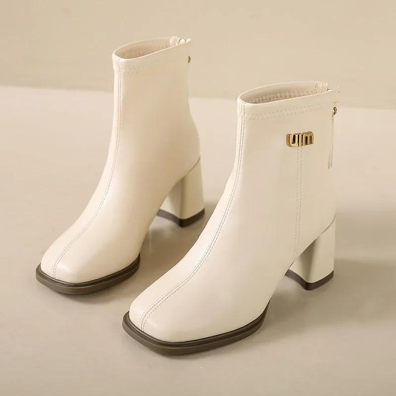 Hot Sale Short Boots Women Autumn and Winter New British Style Women's Shoes Square Fashion Thick with Women Back Zipper Boots
