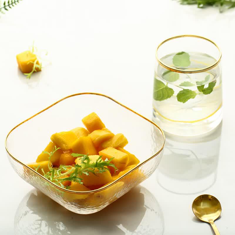 Gold Rim Glass Serving Bowl