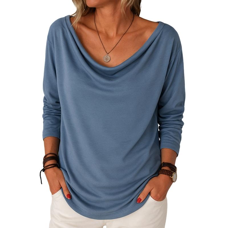 Women Solid Color Pile Collar Shirt Casual Loose Long Sleeve Pullover