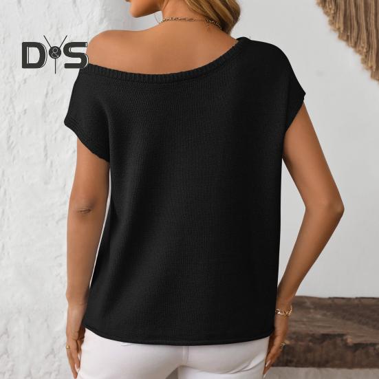 Damen-Oberteile, kurzärmelig, Schraubkragen, einfarbig, T-Shirt, Frühling/Sommer, dehnbar, Pullover, Oberteile für den Alltag