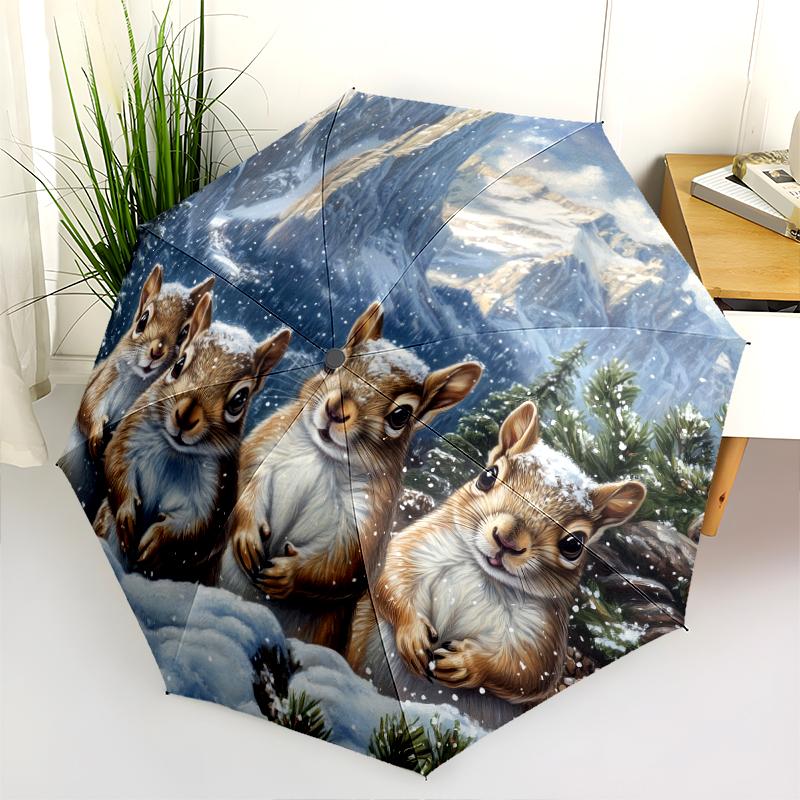 Eichhörnchenmuster, automatischer Klappschirm, tragbares und faltbares Design, 8 Schirmstäbe, ein Weihnachts- oder Geburtstagsgeschenk.