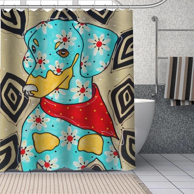 Dachshund Custom Pattern Polyester Bath Curtain Waterproof Shower Curtains Geometric Bath Screen Printed Curtain For Bathroom