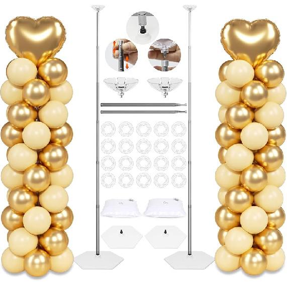 2025 Upgraded Balloon Column Stand Kit, 7 Feet Height Adjustable Balloon Tower Pillar with Reusable Metal Telescopic Design for Graduation, Wedding, Balloon Column Set of 2
