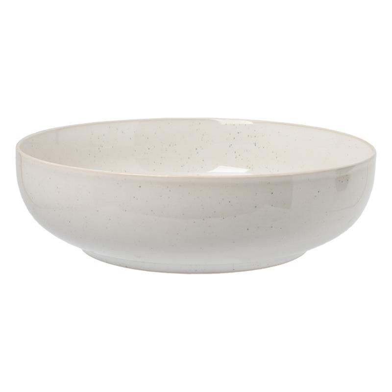 Deep Plate Round Plate Sesame Glaze Plate Retro Style Ceramic Plate Tableware Household Vegetable Plate Fruit Salad Plate