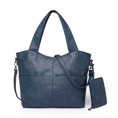 Einkaufstasche, einfarbig, Schultertasche, große Kapazität, Damen-Ledertasche