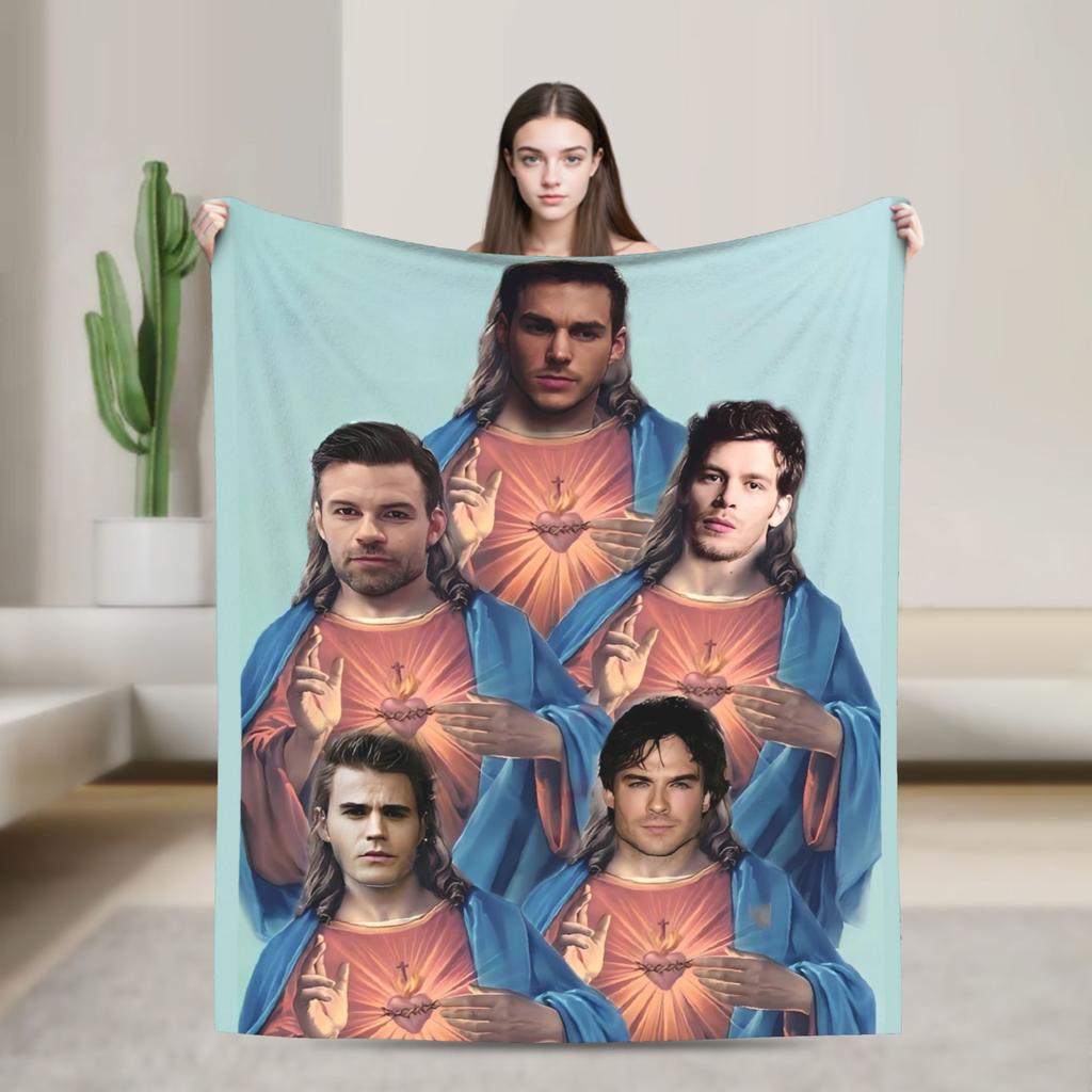 The Vampire Diaries Damon Salvatore TV Series Blanket Picnic Flannel Throw Blanket For Home Decor Soft Quality Bedspread Gift