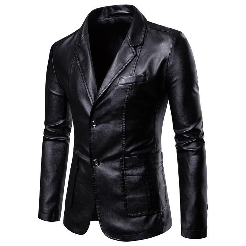 New Autumn and Winter Men's Slim and Versatile PU Small Suit Men's Lapel Leather Jacket