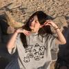 Plus Size Women's Gray Short Sleeve T-Shirt - Summer Loose Fit, Straight Shoulder, Round Neck Design
