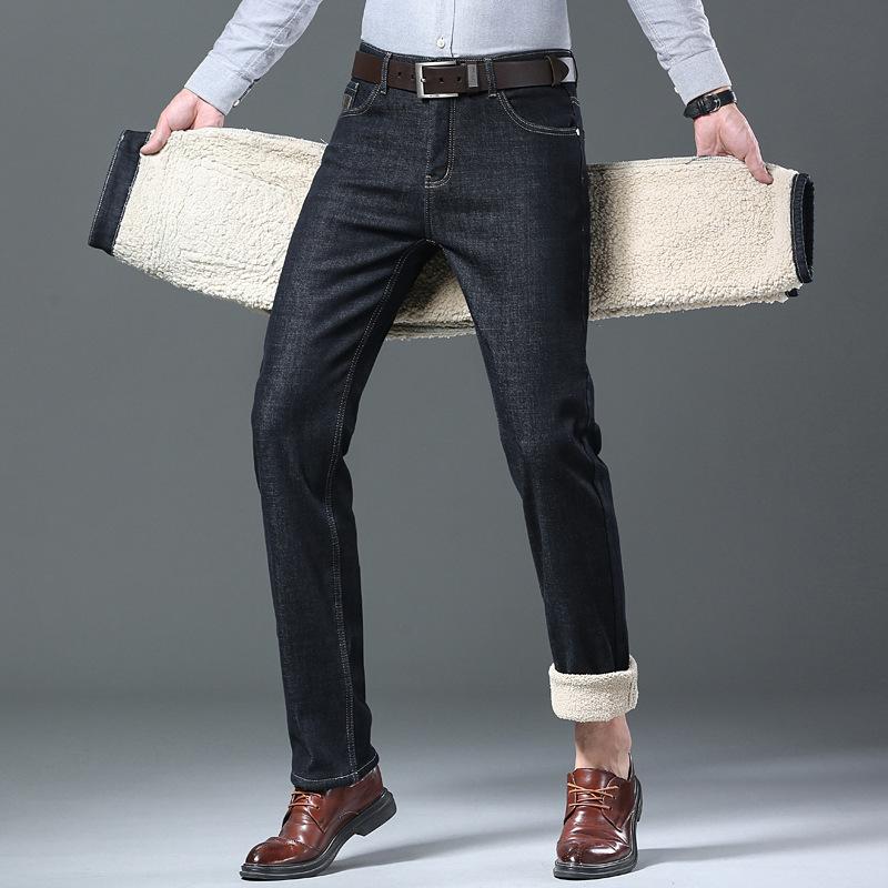 

Утепленные джинсы из утолщенной овечьей шерсти мужские модели свободные прямые брюки новые эластичные хлопковые осенне-зимние теплые деловые модели джинсов 36