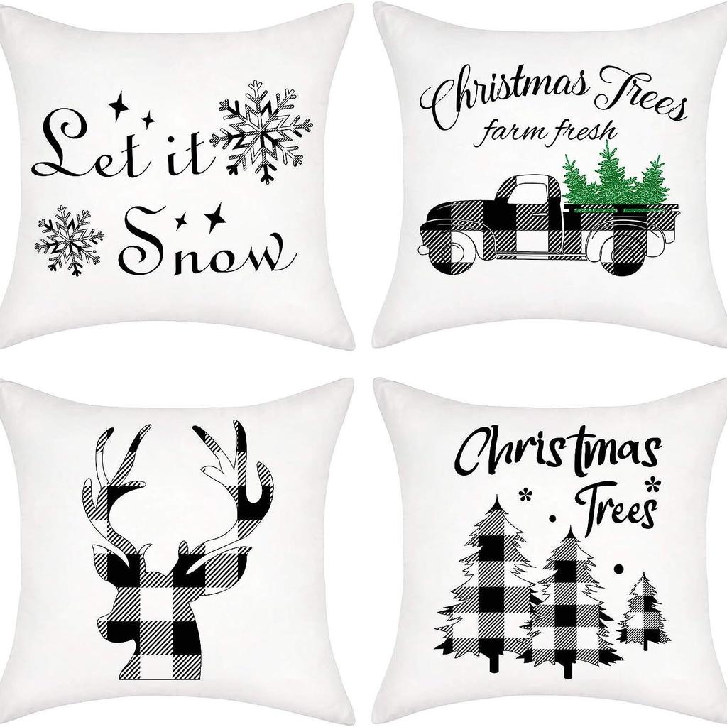 Christmas Pillowcase Nordic Striped Santa Letter Printed Cushion Cover Home Car Sofa Waist Pillowcase
