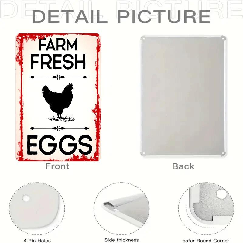 1 Piece of Vintage Tinplate Wall Hanging, Featuring Fresh Farm Eggs, a Rustic Chicken Pattern, Suitable for Kitchen, Dining Room