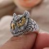 2023 New Design Vintage Owl Animal Red Crystal Eyes Thai Silver Man Ring Wholesale  Cheap Gifts