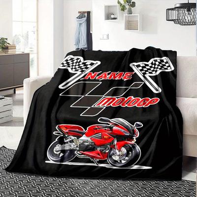 Motorcycle Motogp Checkered Flags Racing Bike Blanket With Customizable Name Soft And Comfortable Shawl Blanket For All Seasons Suitable For Home