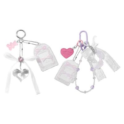 Compact Crystal Bead Keyring Accessory Decoration Charm With PVC Card Slot For Travel Work And Daily Essential