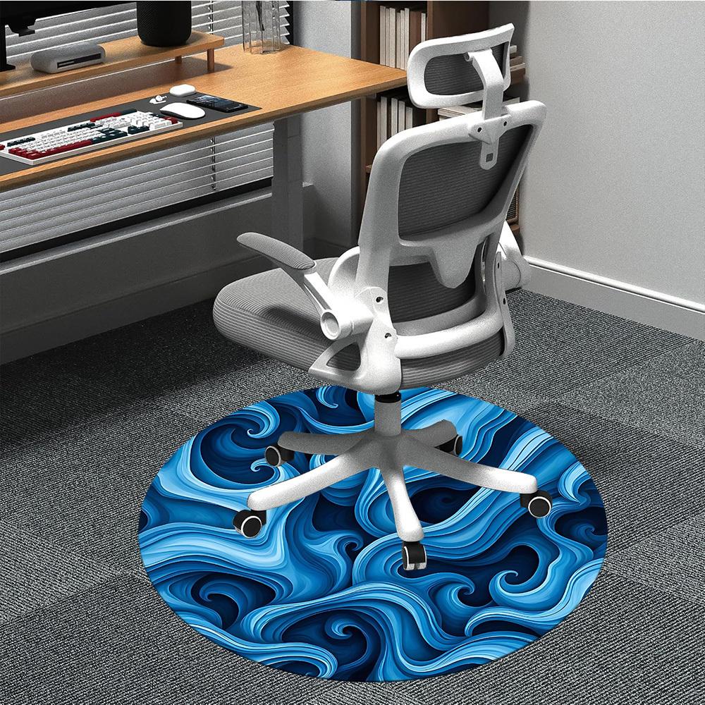 1PC Ocean Waves Pattern Office Round Area Rug, Mat Suitable For Office, Under Office Chairs Bedroom Living Room Home Decor, Room Deco