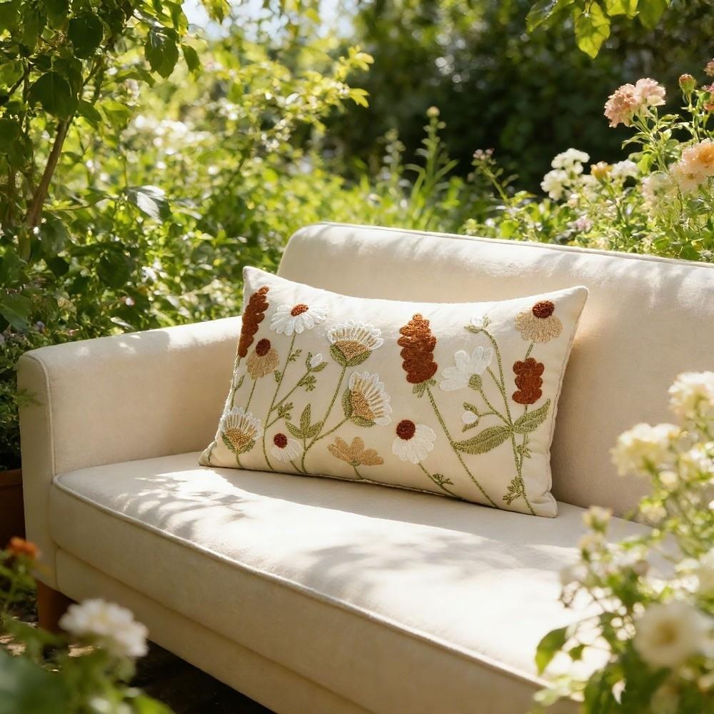 Square Tufted Throw Pillow Cover Pastoral Floral Throw Pillowcase Decorative Pillow Case  Couch