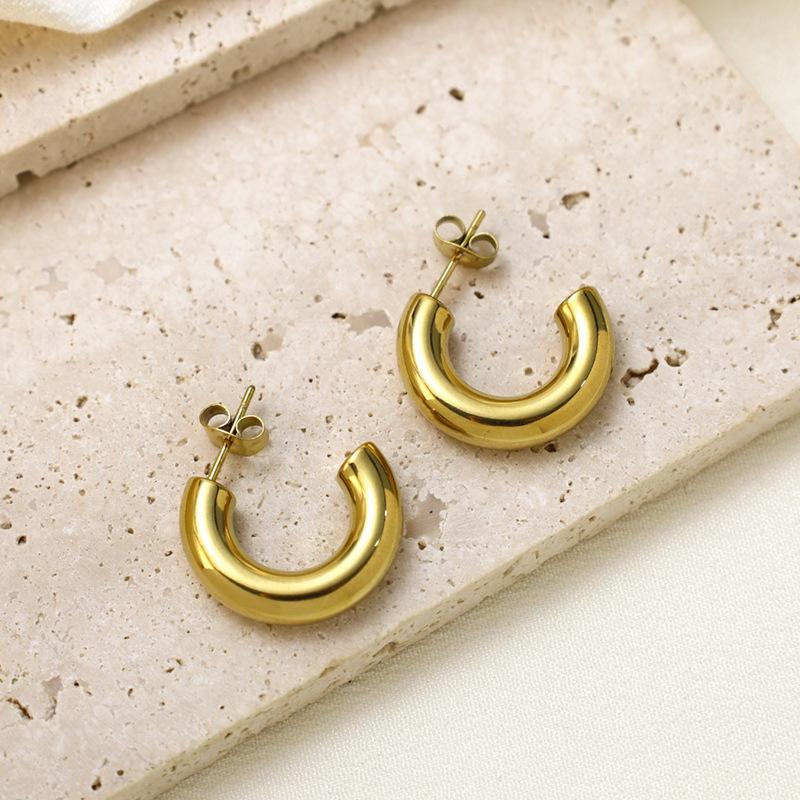 Round Pop Jewelry Stainless Steel Earrings High Sense Oval Ladies Electroplated Earrings