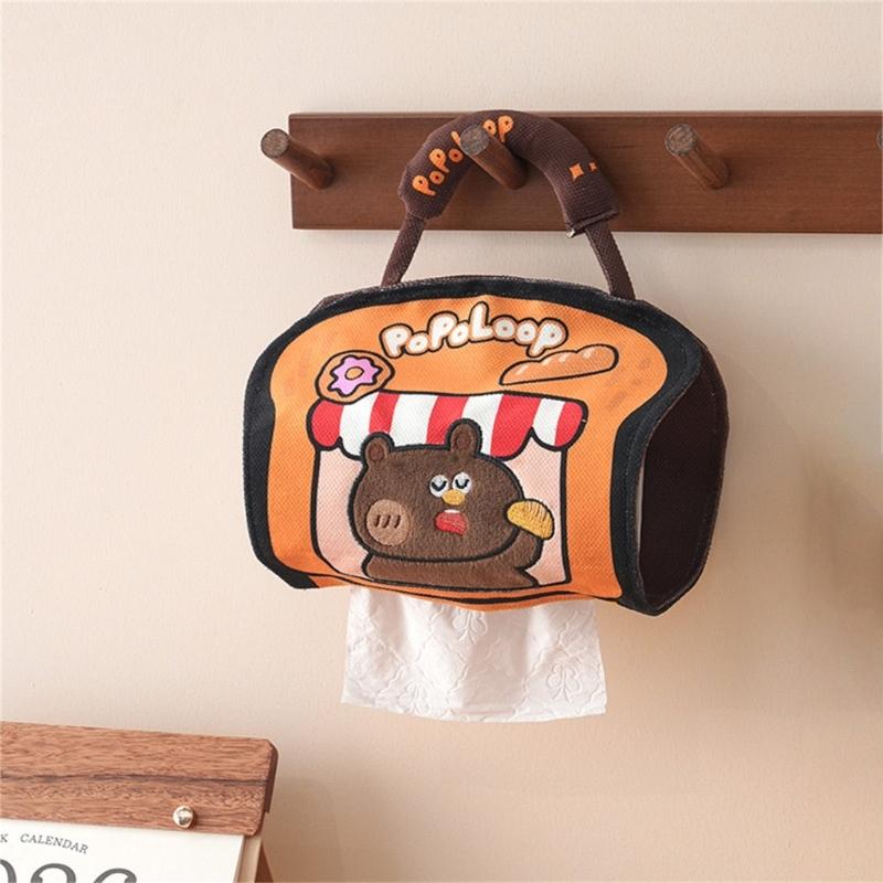 Space Saving Wall Mount Tissue Holder Cartoon Pattern Oxfords Cloth Construction for Multiple Location Access