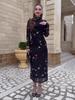 2025 Herbst Schwarzes Netz-Print Schlankmachendes Langarmkleid