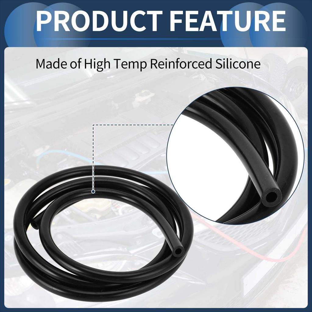 INFINAUTO Engine Silicone Vacuum Tube Hose 5FT 5/16" 8mm ID 2.5mm Thick Vehicle Vacuum Line Silicone Black High Temperature