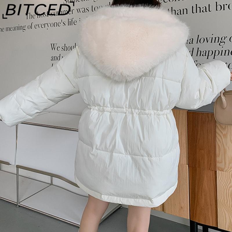 BITCED Detachable Oversized Fur Collar Down Jacket for Women Winter Thickened Waist-Defining Fur-Trimmed Parka