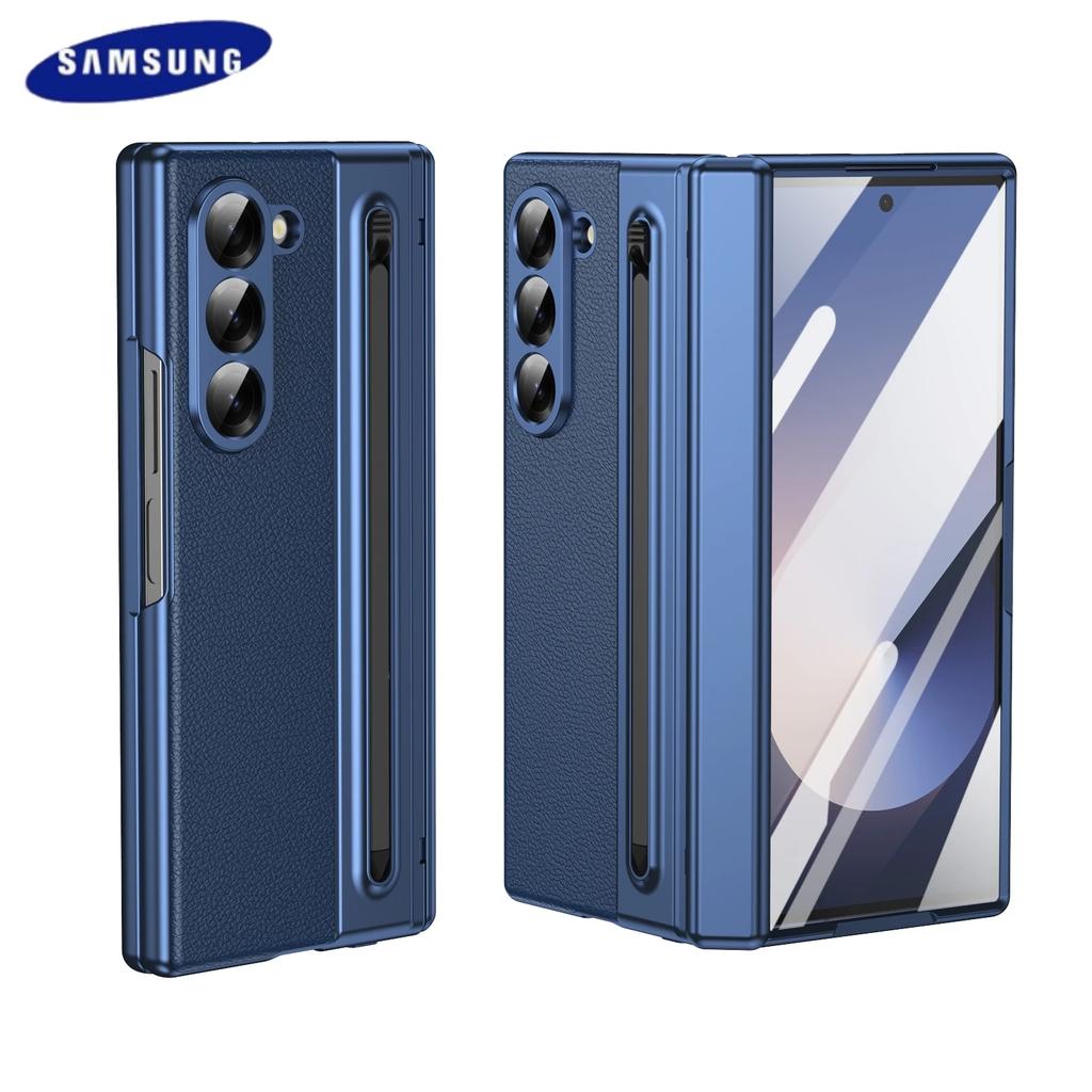 High Quality Leather Case for Samsung Galaxy Z Fold 7 6 5 4 3 Stylus Pen Slot Holder Plastic Fold Shockproof Protection Cover
