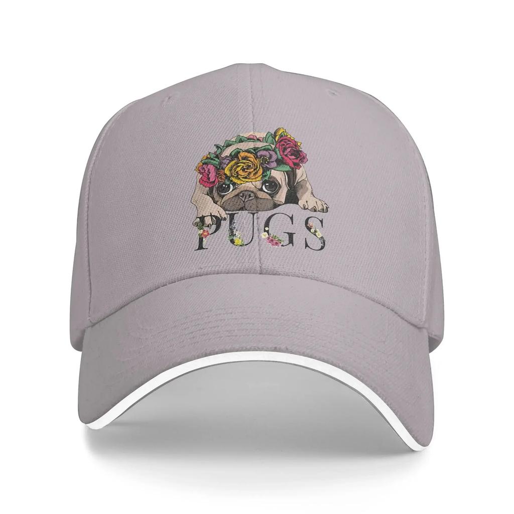 Floral Pug Baseball Cap Outdoor Gym Sun Trucker Hat Women Unisex Stylish Design Snapback Cap