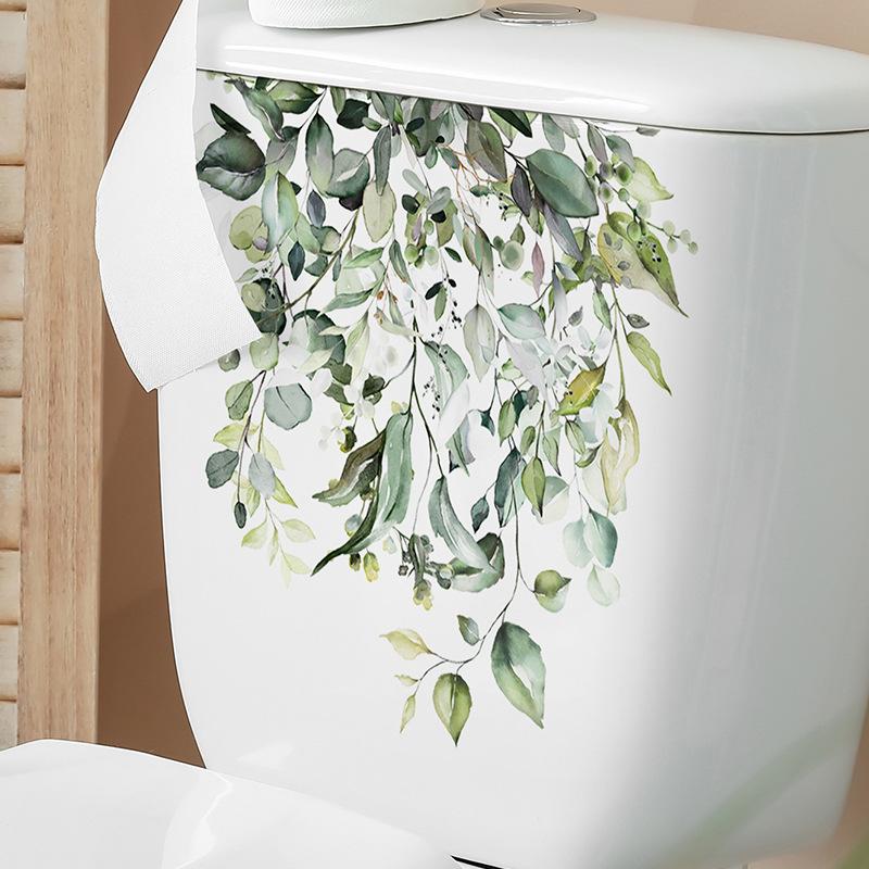 Fresh Green Plant Leaves Bathroom Toilet Stickers Decorative Beautify Home Remodeling Wall Stickers Self-adhesive Decals
