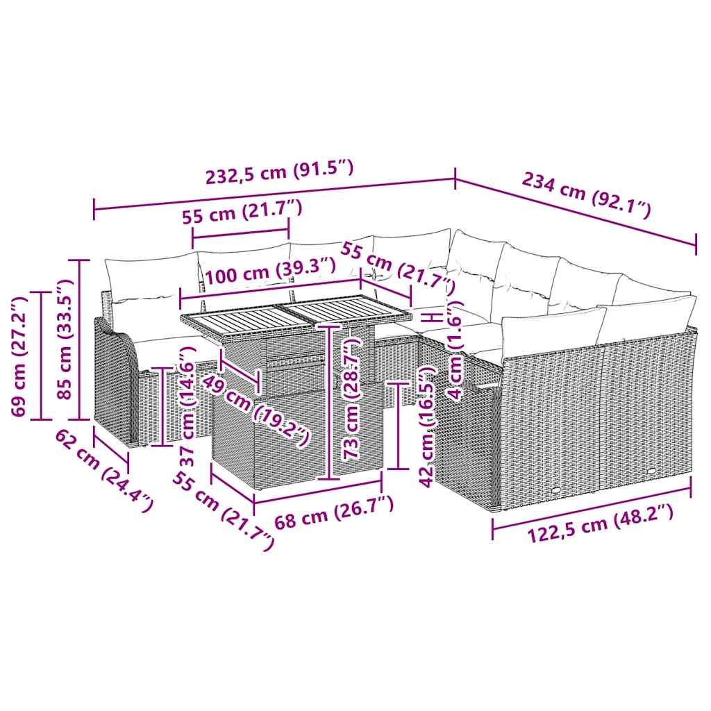 Garden Sofa Set with Storage 9 pcs Black Poly Rattan