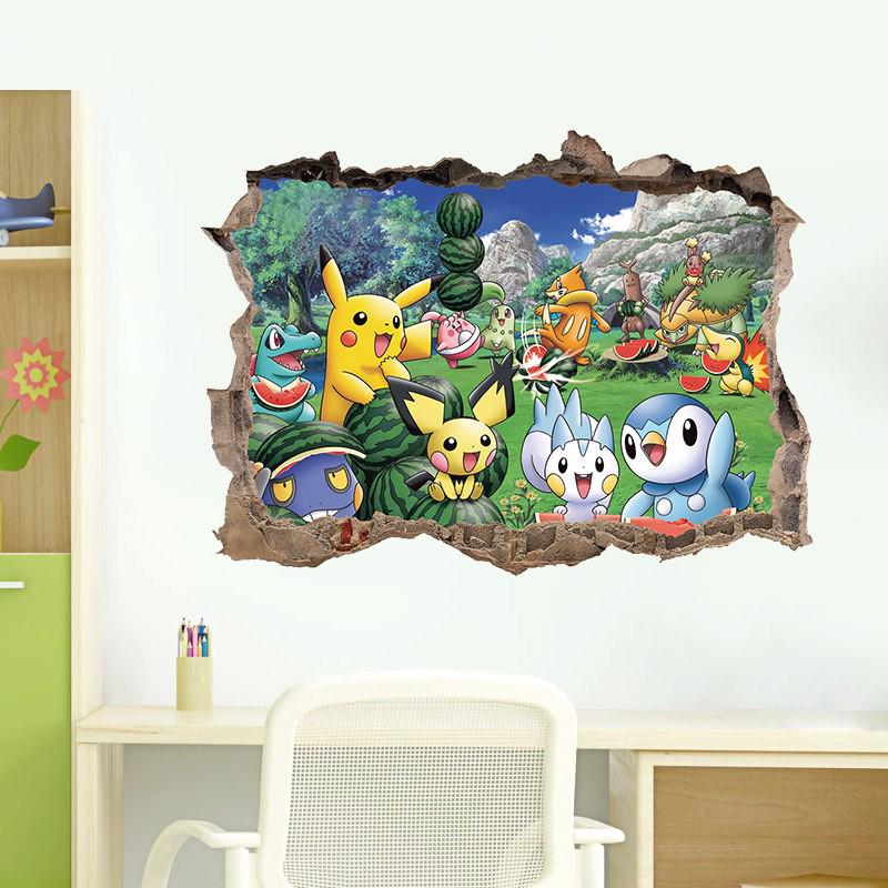 Pikachu Cartoon Kinderzimmer Schlafzimmer Dekor Kinderzimmer Wasserdichte Poster Wandaufkleber Pokemon Go Aufkleber