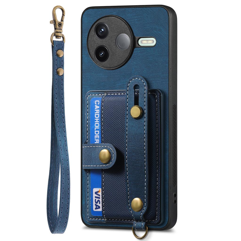 For Xiaomi Poco F7 Pro 5G/Xiaomi Redmi K80 5G Retro PU Leather Back Cover with Card Holder and Wristband Kickstand