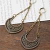 Vintage Trendy Carved Pattern Chain Geometric Pendant Earrings, Women's Personalized Ethnic Style Holiday Accessories