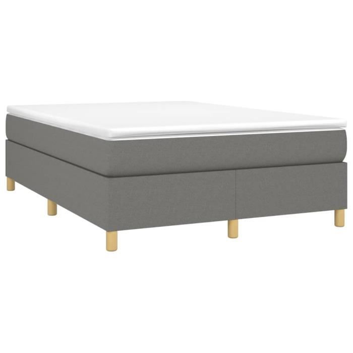 3144523 vidaXL Lit à sommier tapissier avec matelas Gris foncé 140x200cm Tissu