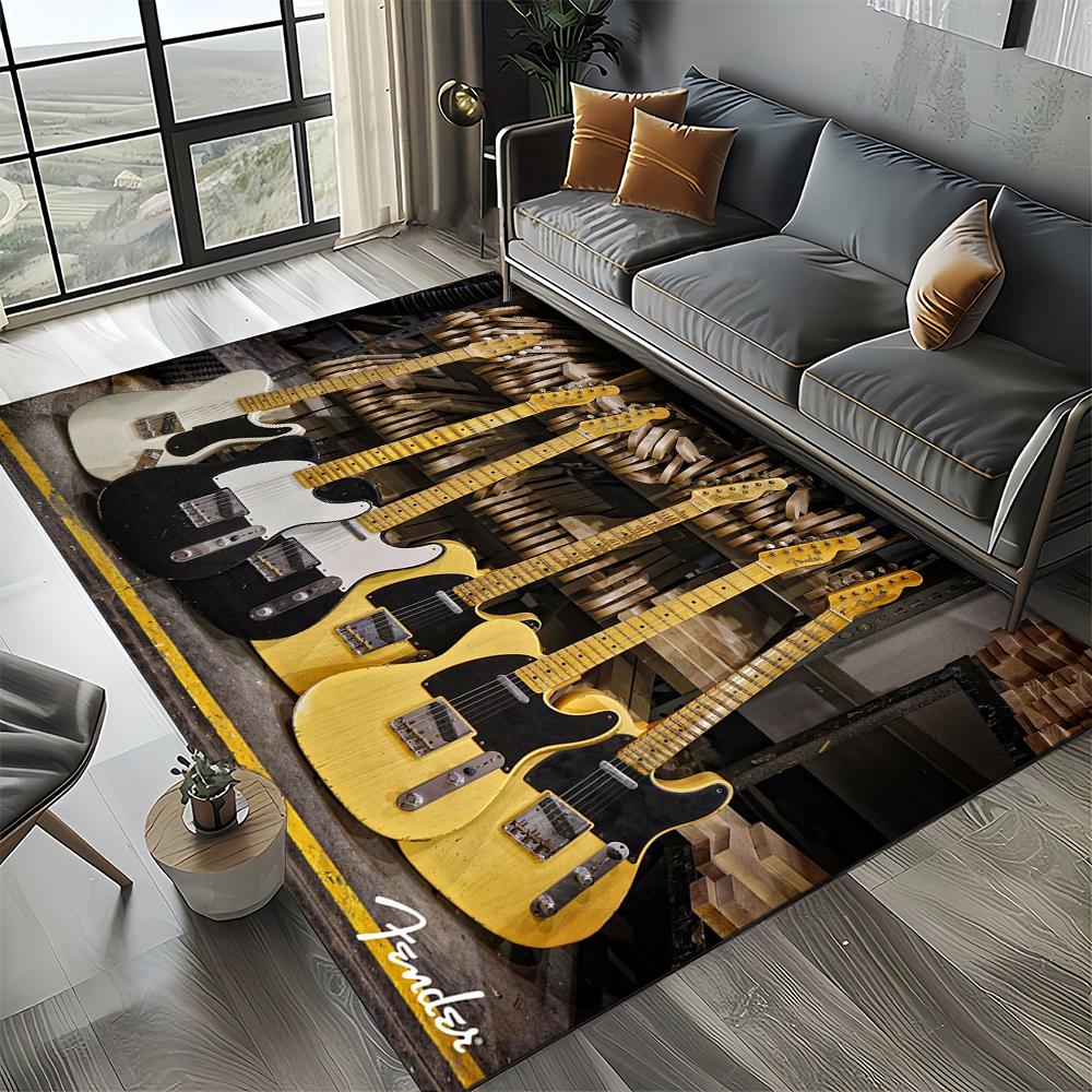 27 Styl Nowy Fender Retro Gitara Instrumenty Muzyka Dywan 3D do Salonu Sypialni Domu Dekoracja Sofy, Antypoślizgowa Mata Podłogowa