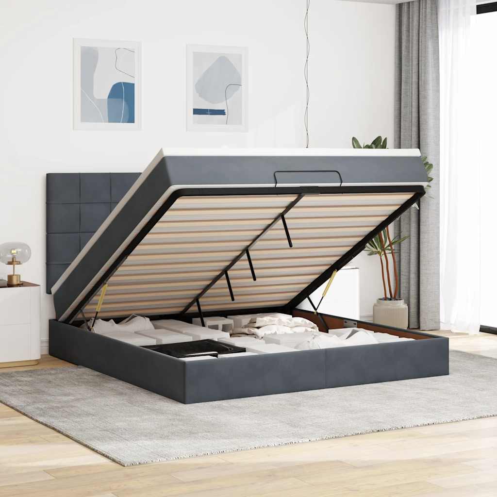 Vidaxl Ottomanen-Bettgestell Mit Matratzen, Grau, 180X200 Cm, Samt