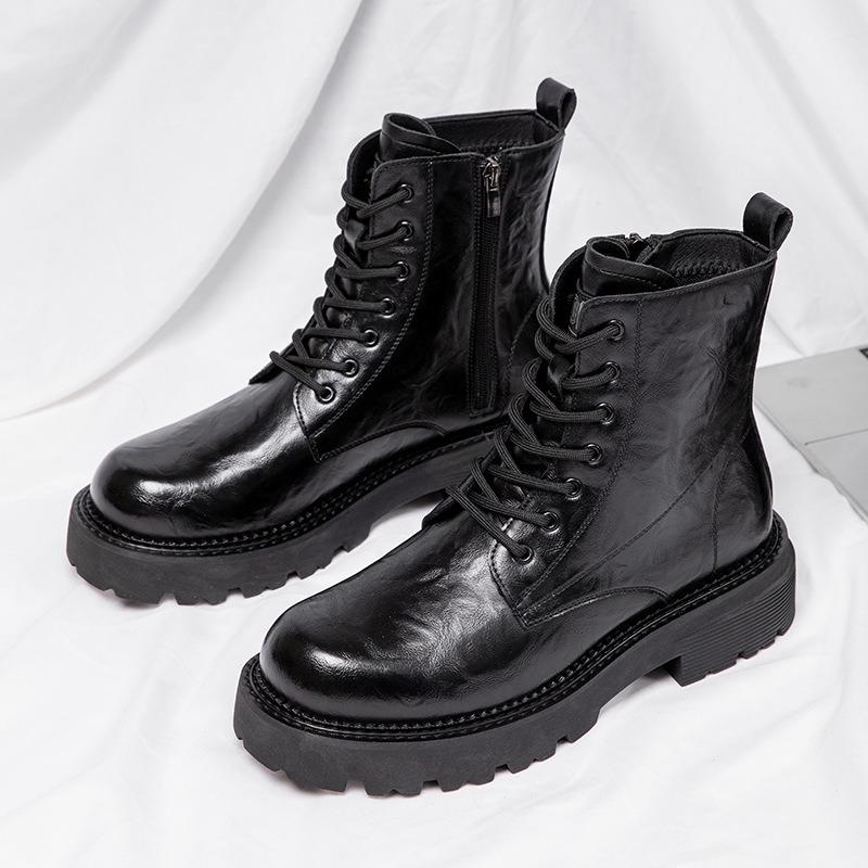Martin Boots Herren Lederwerkzeugstiefel trendige Herbst- und Winter-Neuheit High-Top Samtlederstiefel dicksohlige thermische Baumwolle