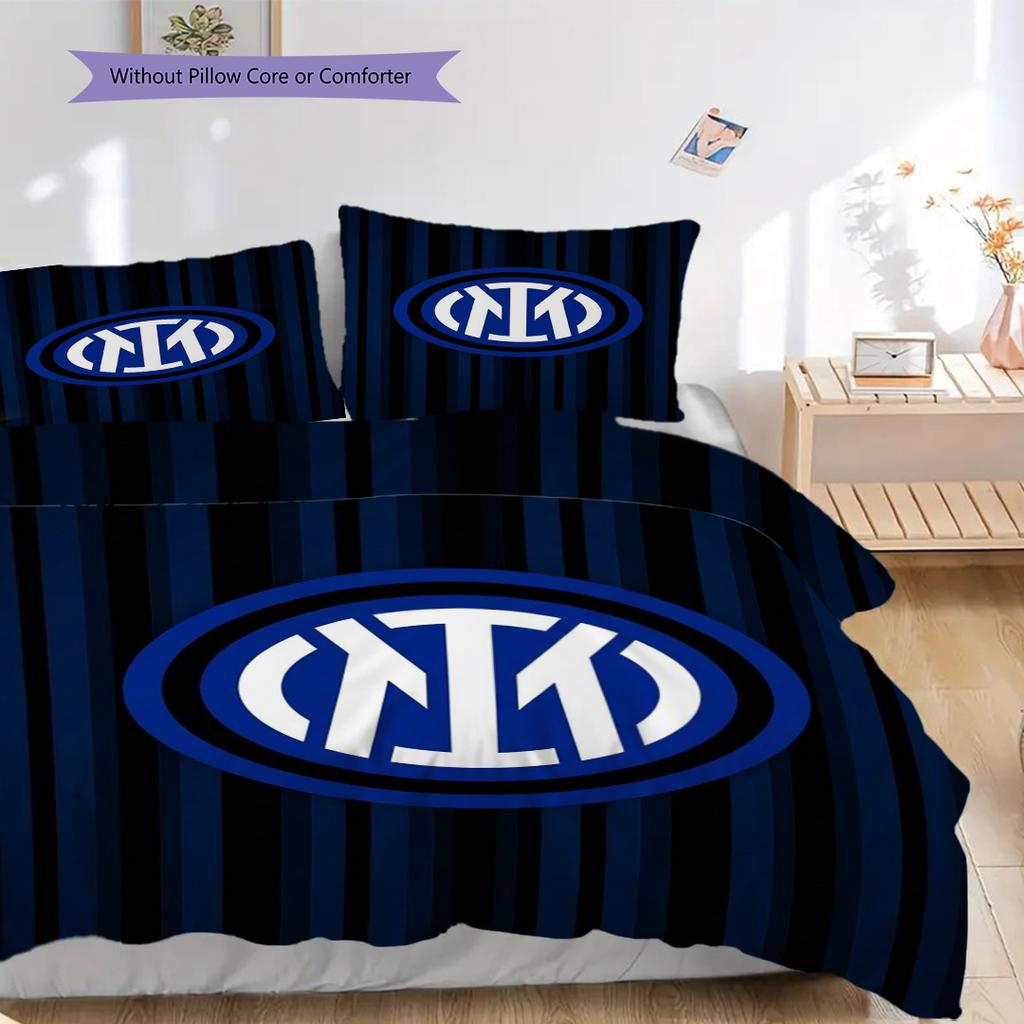 Biancheria da letto con sfondo stemma Inter Milan (1 * copripiumino + 2 * federa, senza nucleo) Set biancheria da letto Copripiumino e federa Regalo di Natale compleanno