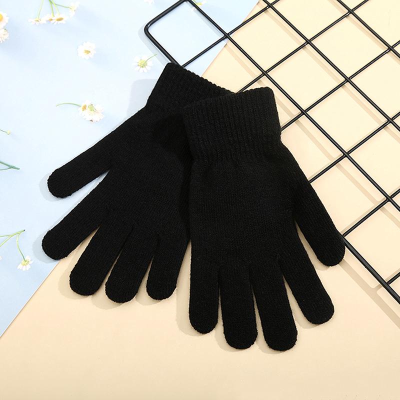 1Pair Simple Knitted Couple Gloves Winter Solid Color Full Finger Mittens Hand
